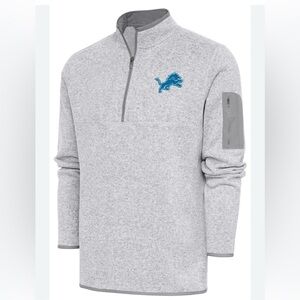 Antigua Gray Quarter-Zip Pullover with Blue Detroit Lions Logo Large